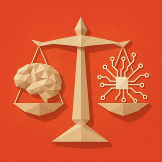 image of a scale balacing human brain and ai technology