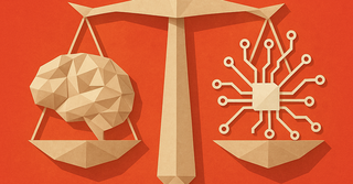 image of a scale balacing human brain and ai technology