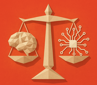 Image of a scale as a symbolic scene of balance between humanity and AI technology