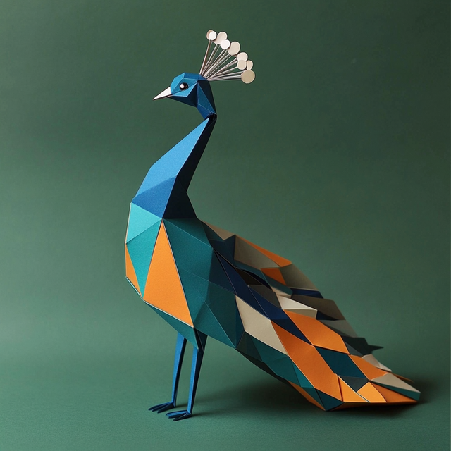 Image of an Peacock in Origami Style
