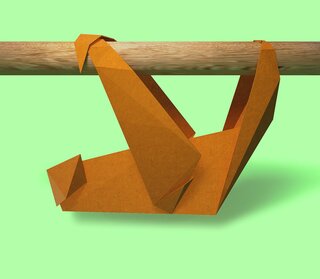 Origami sloth on a bright green background