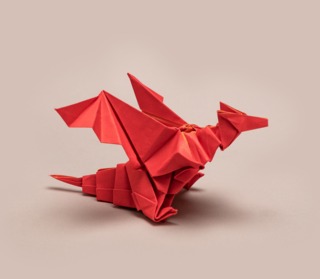 Origami of a red dragon