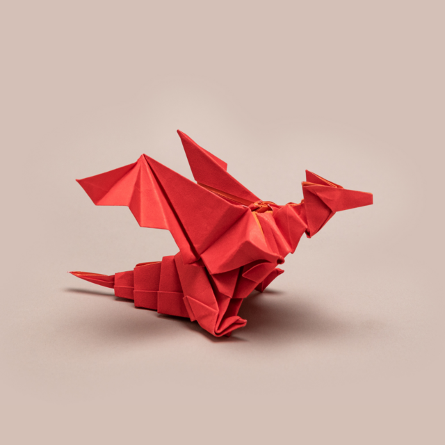 Origami of a red dragon