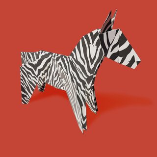 Origami zebra on red background