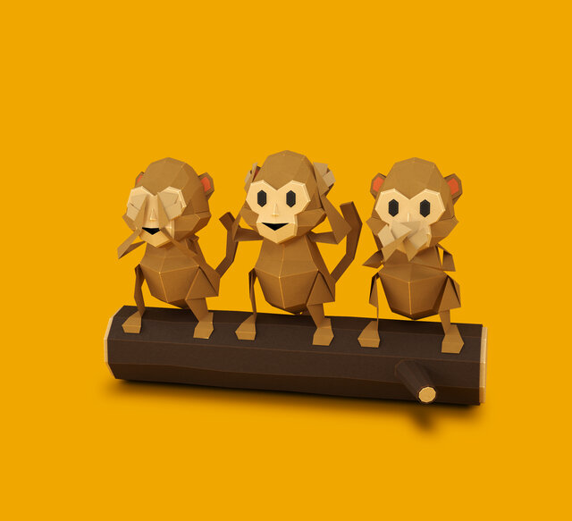 Illustration of three monkeys sitting on a tree