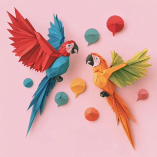 Illustration of parrots in origami style