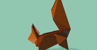 Origami squirrel on a mint-colored background