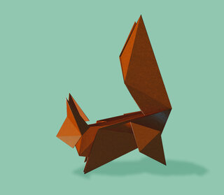Origami squirrel on a mint-colored background