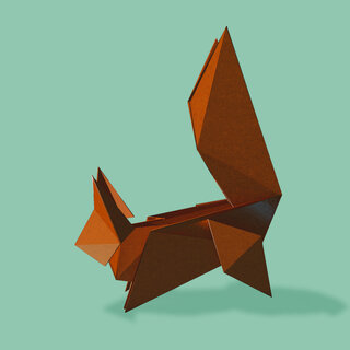Origami squirrel on a mint-colored background