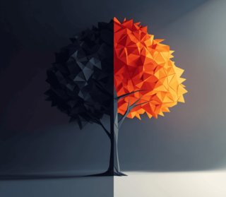 Ullistration of a tree half in shadow half in light