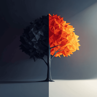 Ullistration of a tree half in shadow half in light