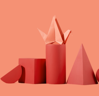 Origami shapes in light red