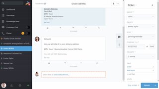 Image of a open ticket in Zammad UI