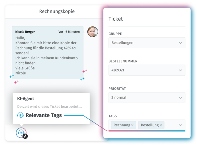 Beispiel f&uuml;r KI-Tagging in einem Zammad-Ticket
