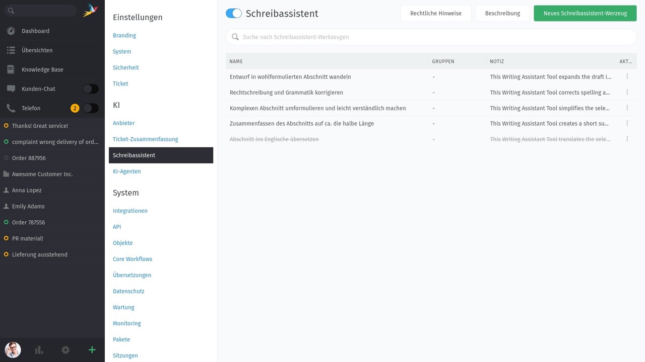 KI Schreibassistenten in Zammad aktivieren