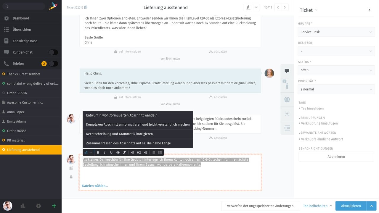 KI Schreibassistenten in Zammad nutzen