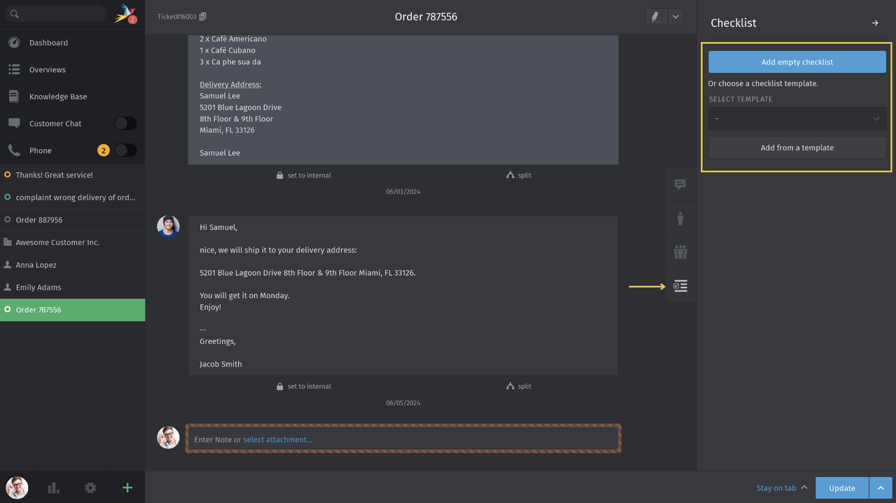 Screenshot vom Checklist tab