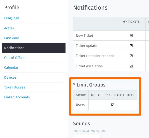 Screenshot groups within Zammad