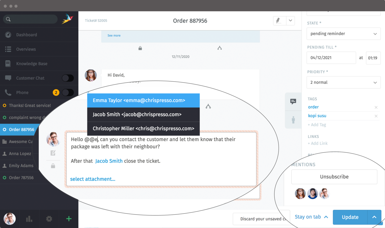 Screenshot of Mentions in Note and Sidebar