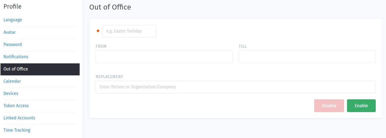 Screenshot Zammad Out of Office Feature