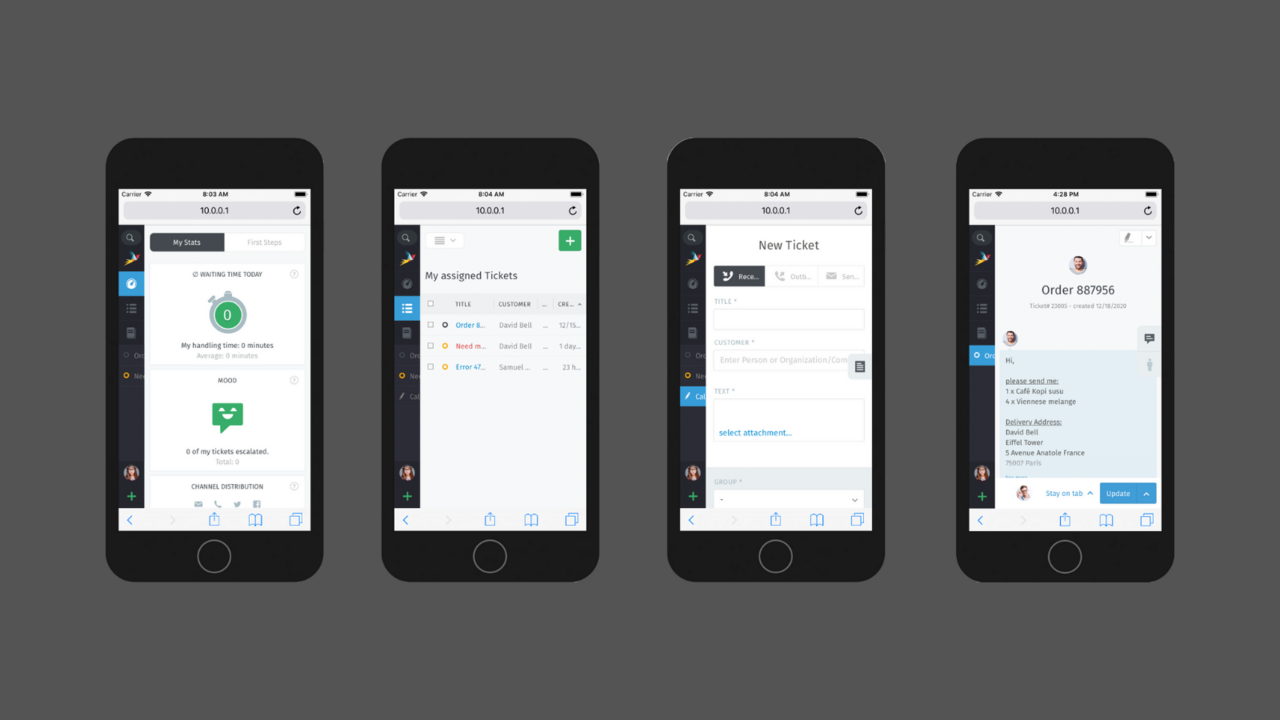 Screenshot of responsive design of Zammad software