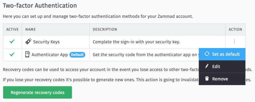 Screenshot Two-Factor-Authentification in Zammad