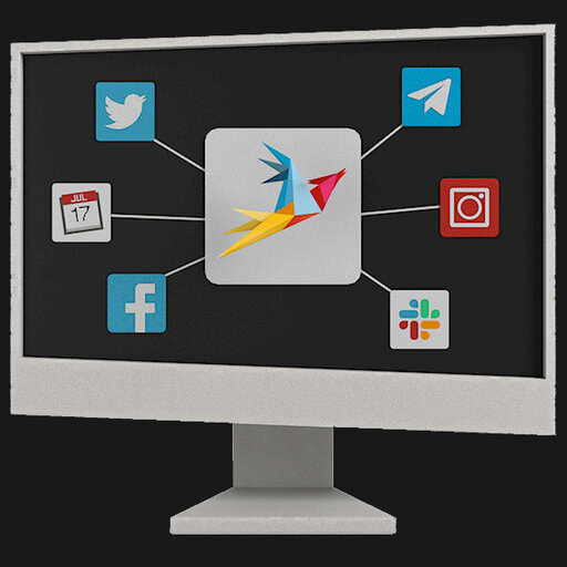 Illustration of a monitor with several icons