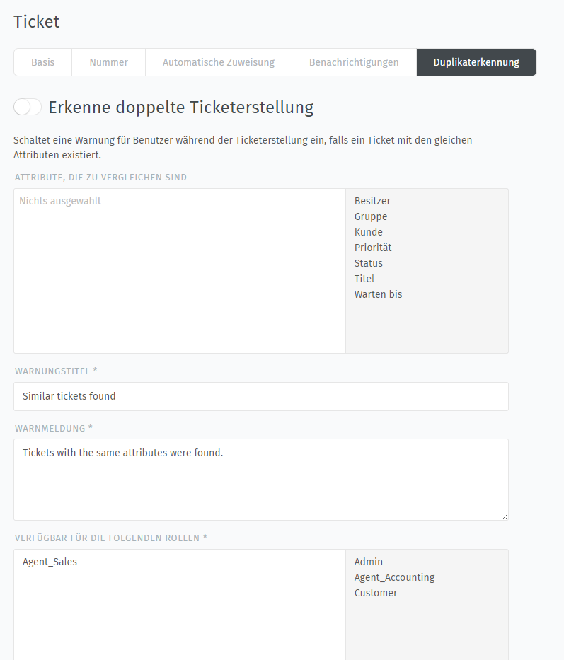 Screenshot Duplikatenerkennung in Zammad