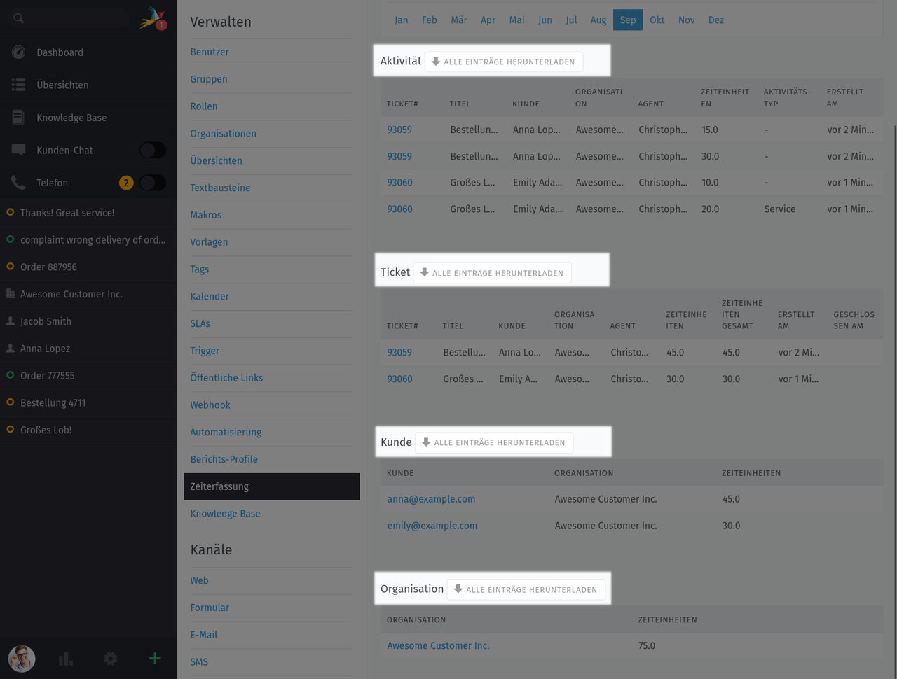 Screenshot Zeiterfassung