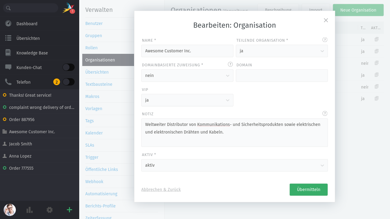 Screenshot erbesserte VIP-Organisation