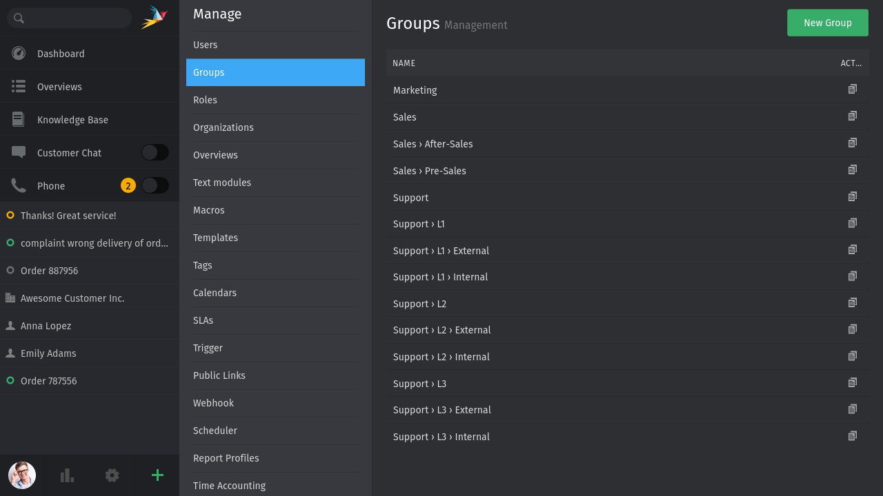 Screenshot of Tree Structure for Groups in Zammad
