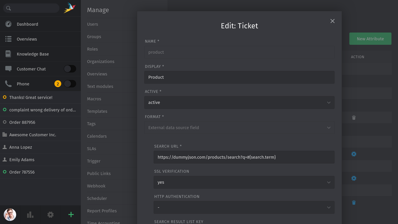 Screenshot of External Data Source