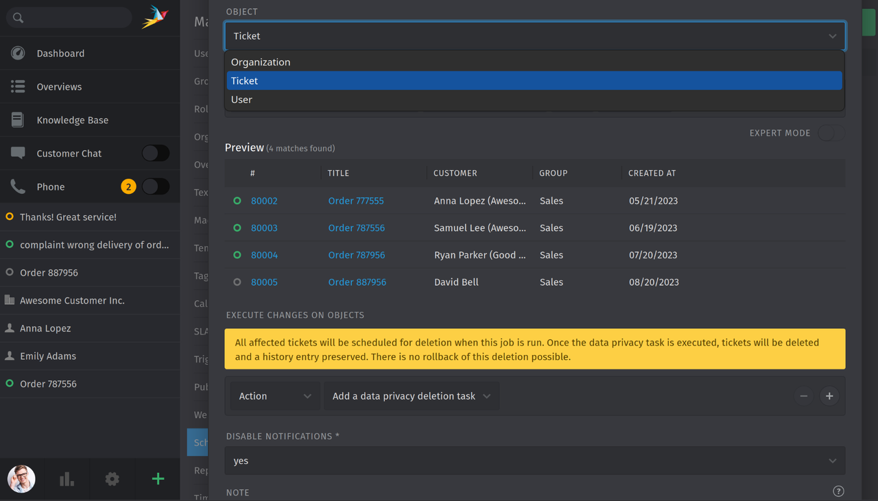 Screenshot of how to Manage Data Retention and Deletion via Scheduler