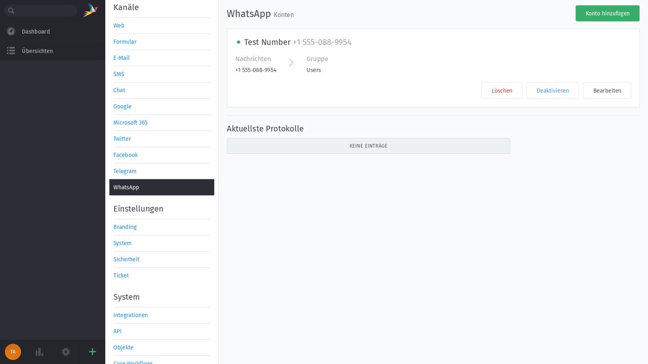 Screenshot Zammad WhatsApp Kanal