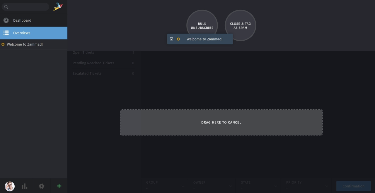 Screenshot of Unsupcribe in Zammad