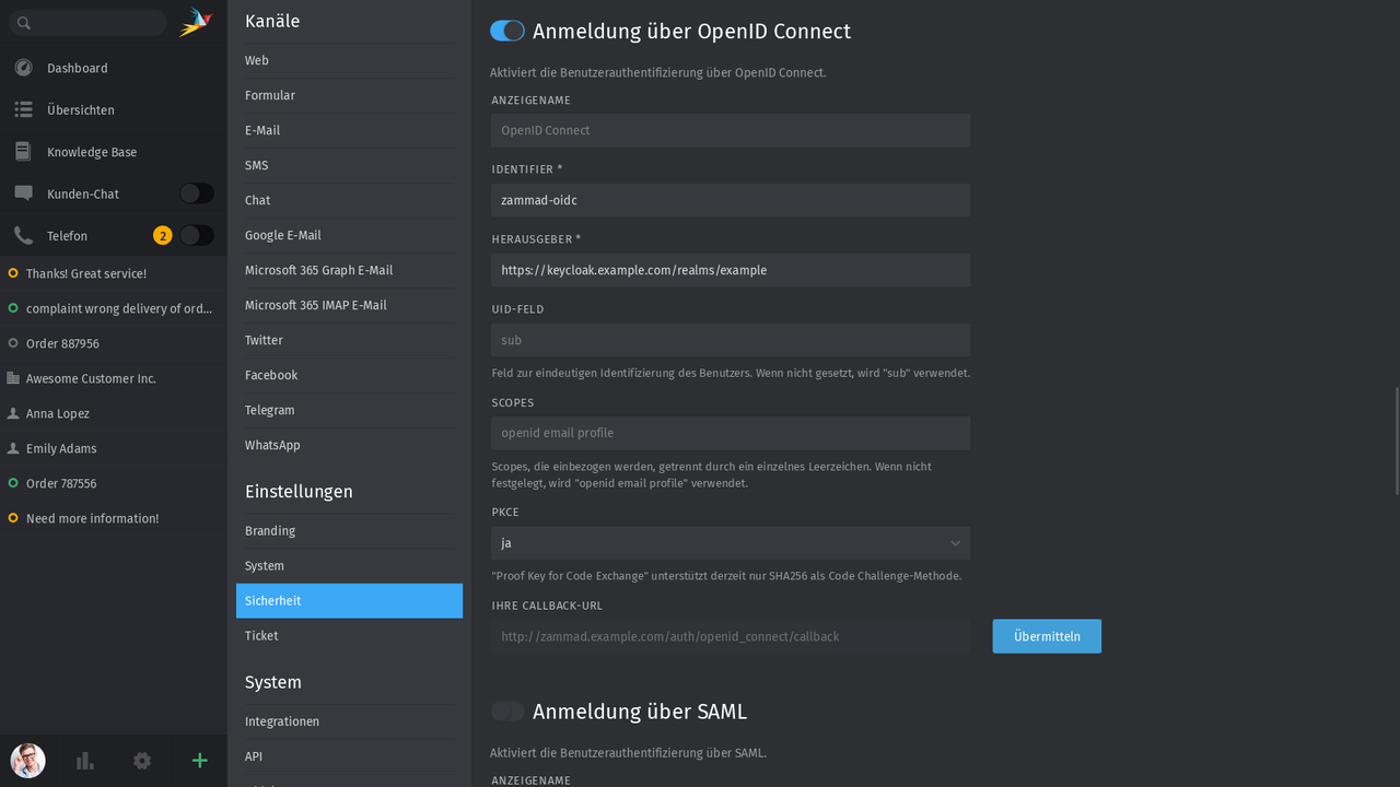 Screenshot Login in Zammad mit OpenID Connect