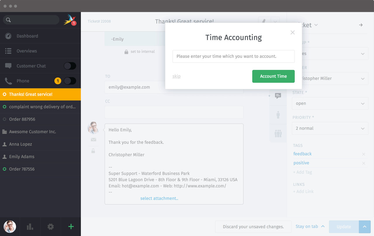 Zammad Screenshot Time Accounting Agent