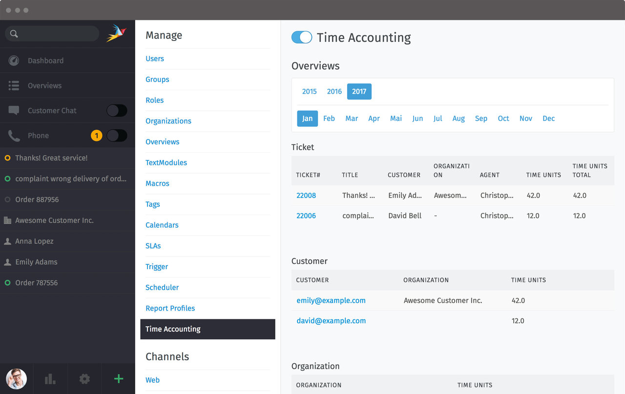 Zammad Screenshot Time Accounting Admin