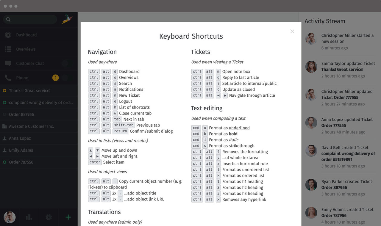 Zammad Screenshot Shortcuts Mac
