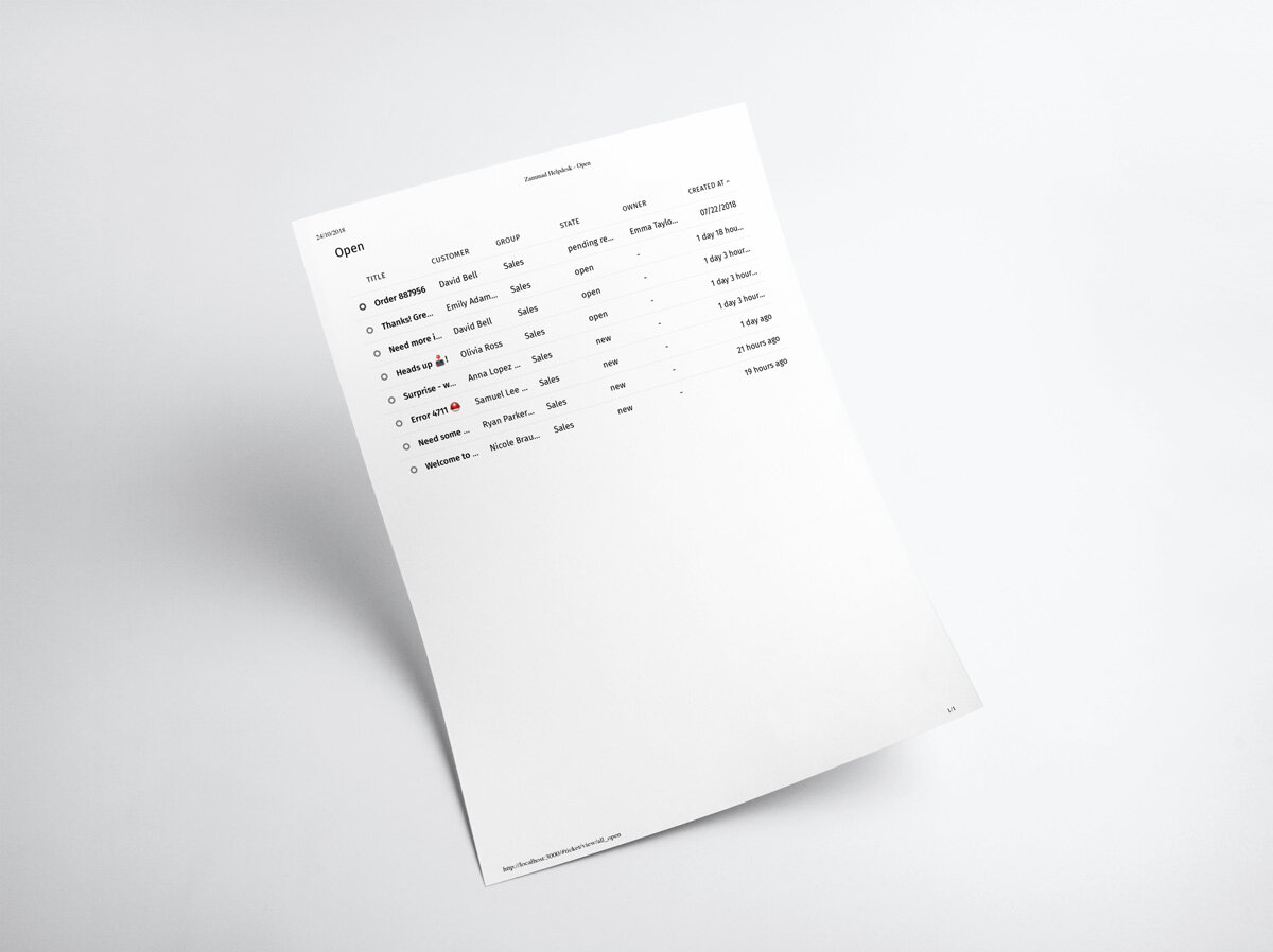 Zammad Screenshot print Ticket List