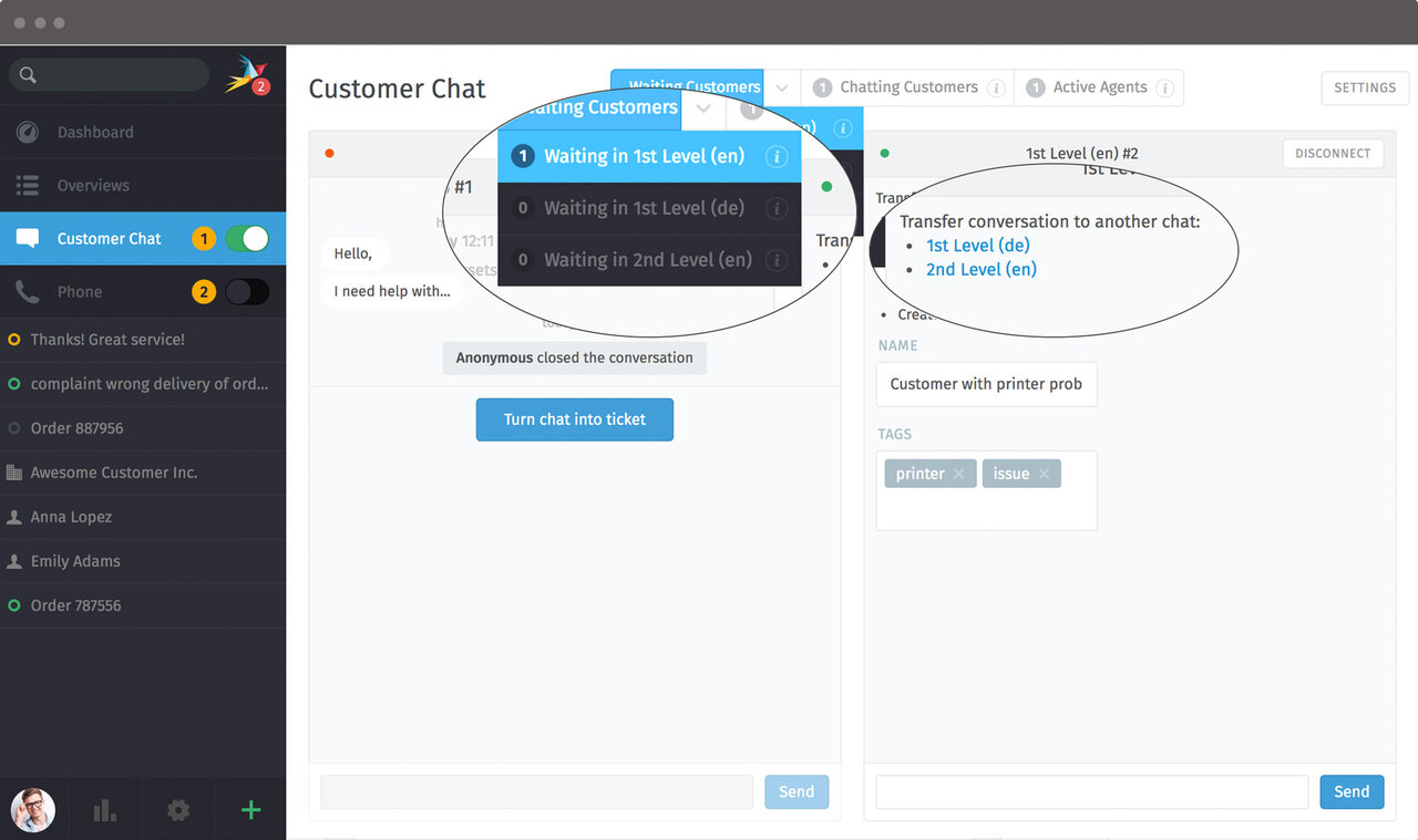 Screenshot Zammad chat transfer