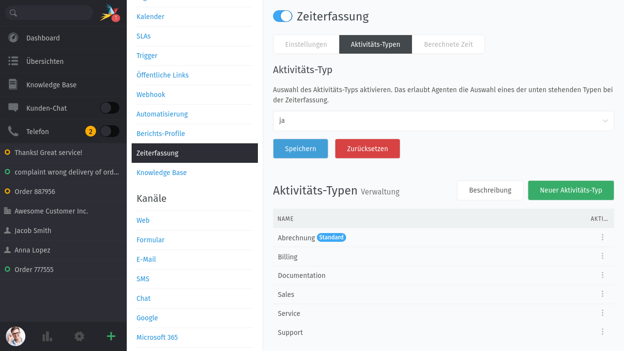 Screenshot Zeiterfassung in Zammad