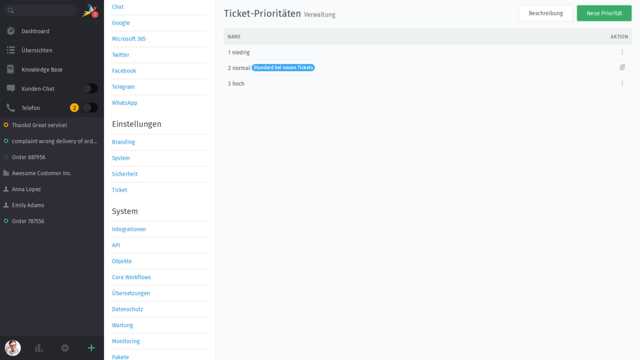 Screenshot Zammad Ticket Priorities